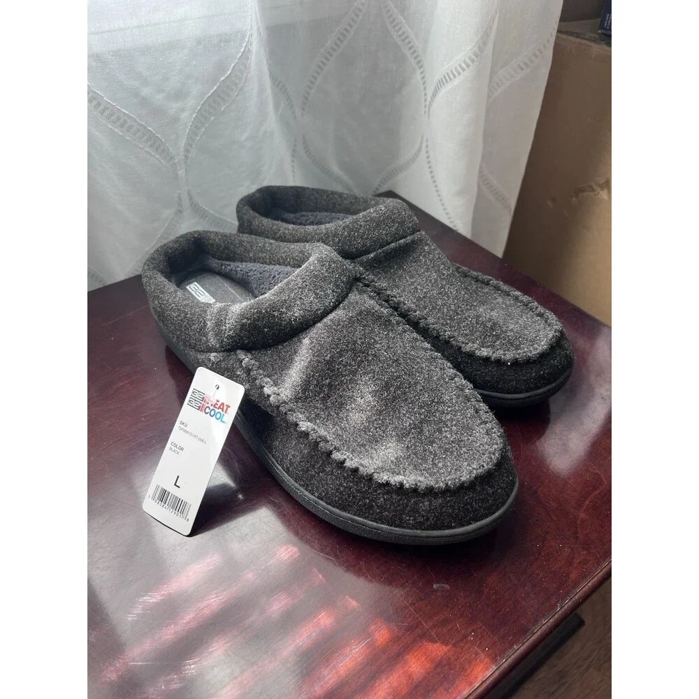 32 Degrees Heat Indoor Outdoor Black Slip On Memory Foam Slippers ~ Size L 11-12